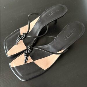 SCHUTZ Poppy Black and Tan Heeled Sandals